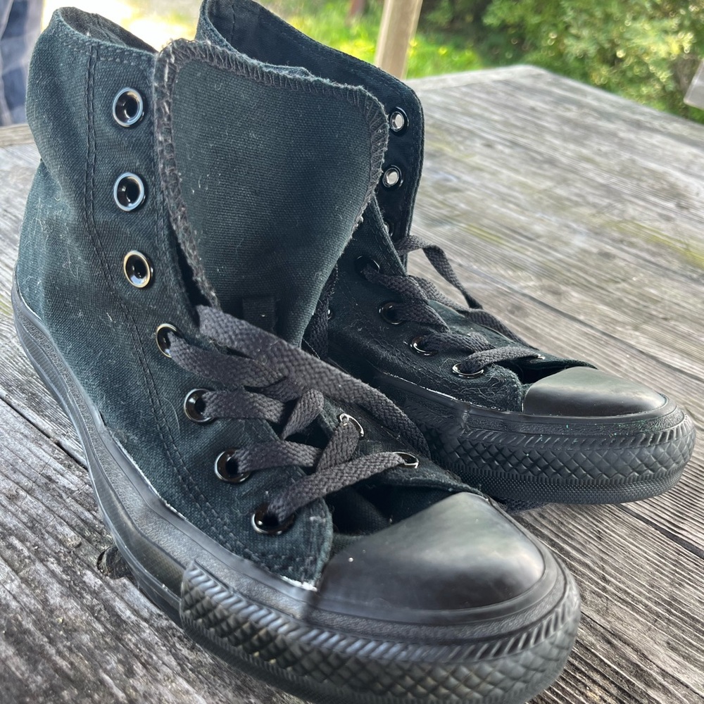 CONVERSE ALL BLACK CANVAS WITH TIPS. WOMENS 8, men’s 6 Black High-Top Sneakers